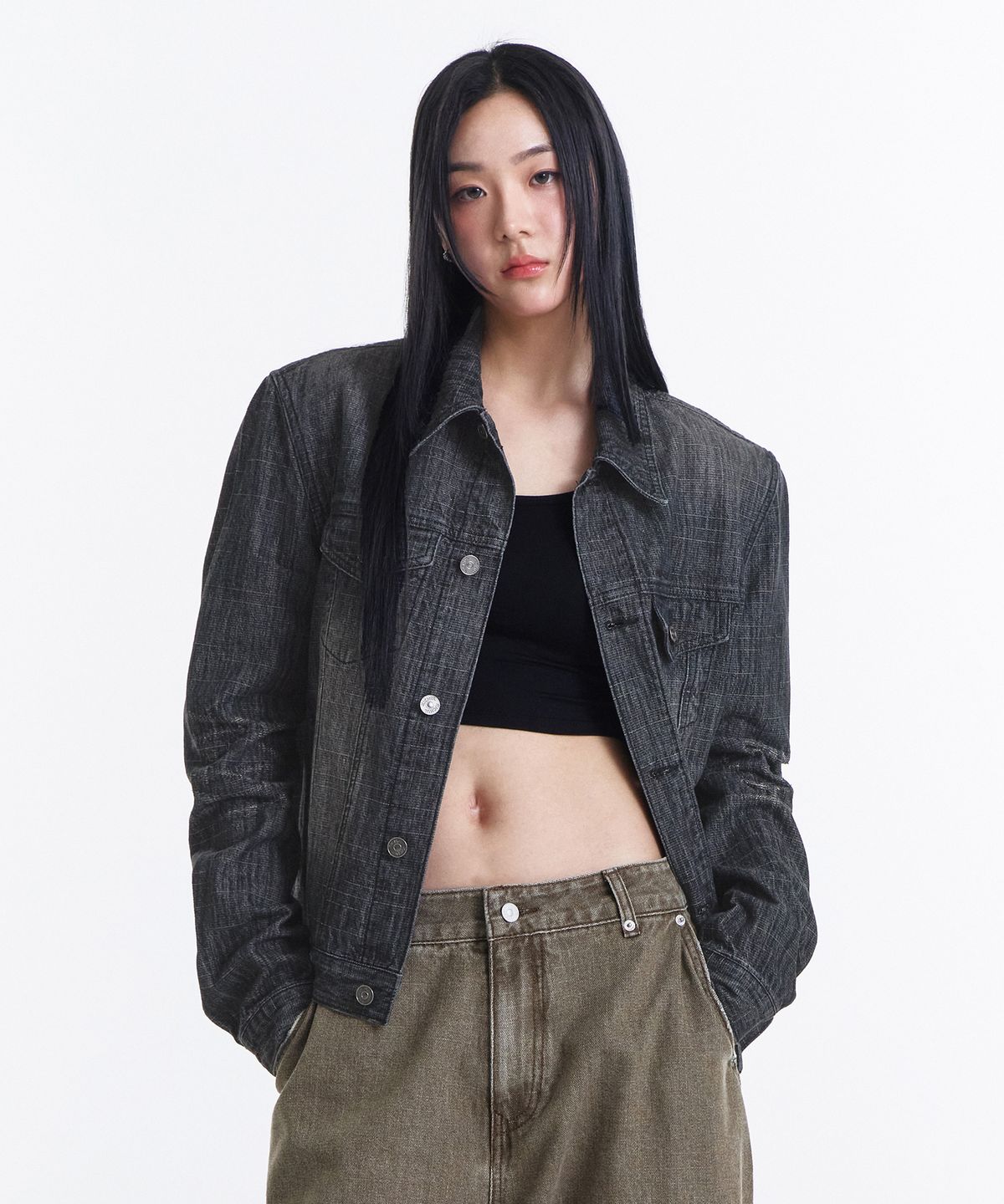 기철(KICHUL) Aged Denim Jacket (Washed Black)