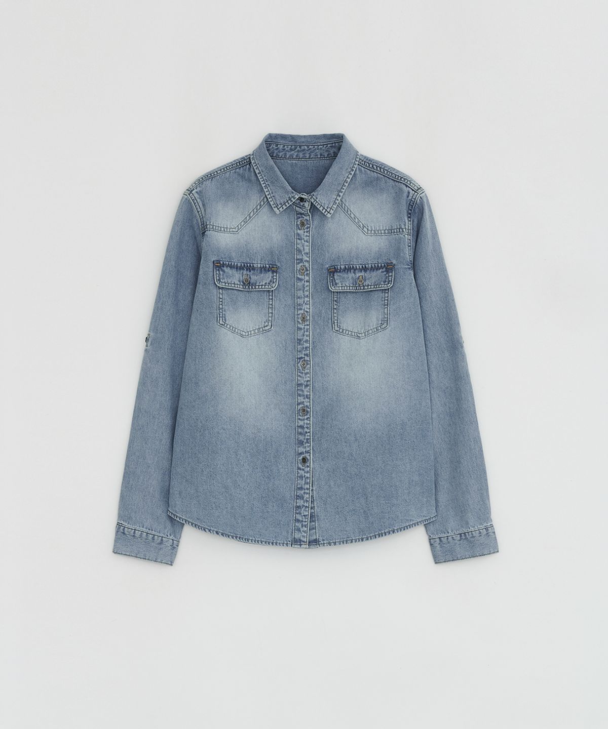 로우타이드(LOW TIDE) STITCHED BUTTON DENIM SHIRT [LIGHT BLUE]