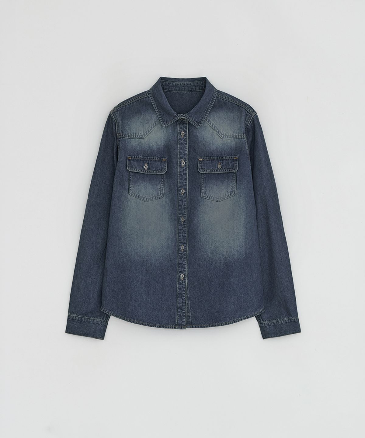 로우타이드(LOW TIDE) STITCHED BUTTON DENIM SHIRT [BLUE]