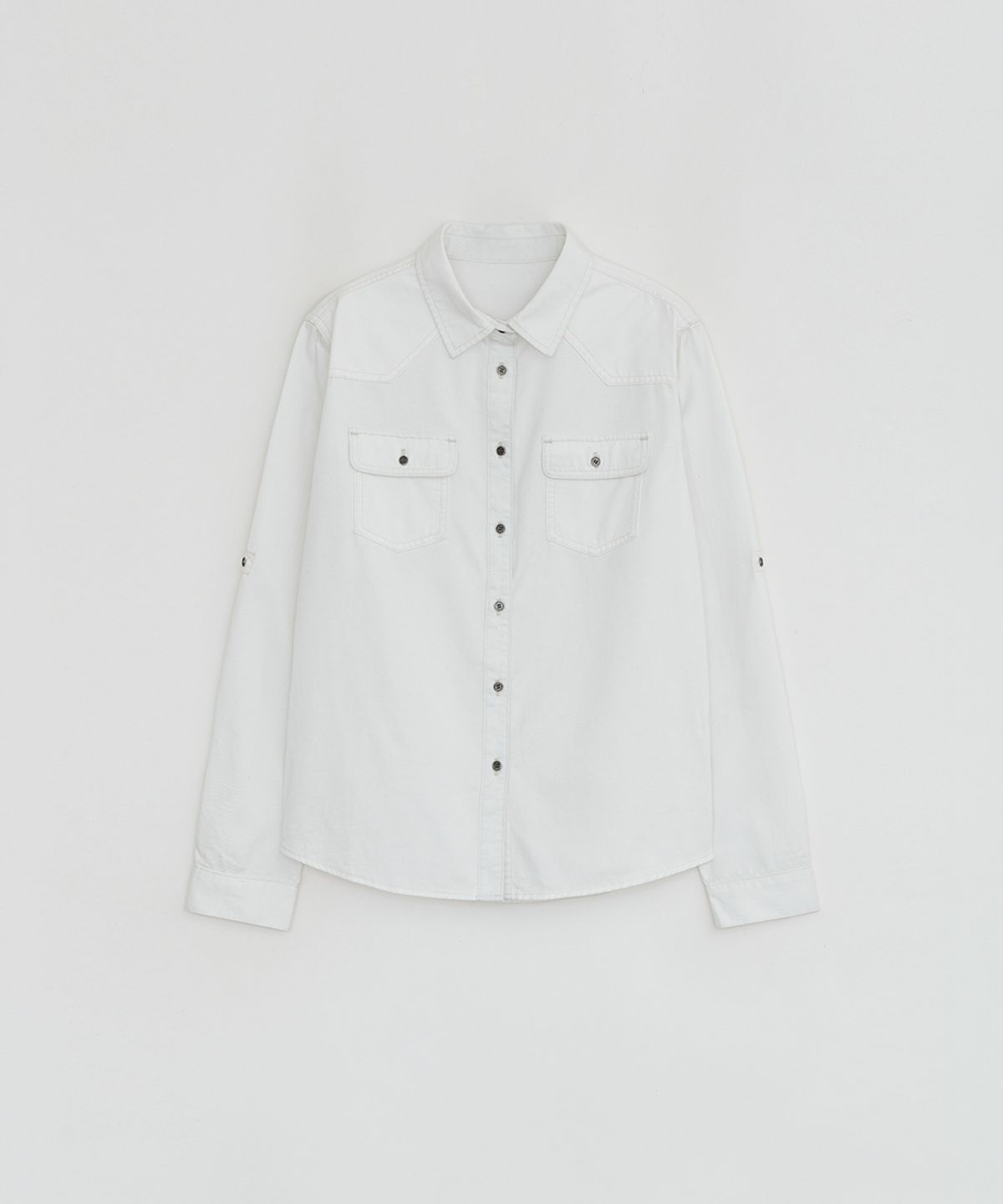 로우타이드(LOW TIDE) STITCHED BUTTON DENIM SHIRT [WHITE]