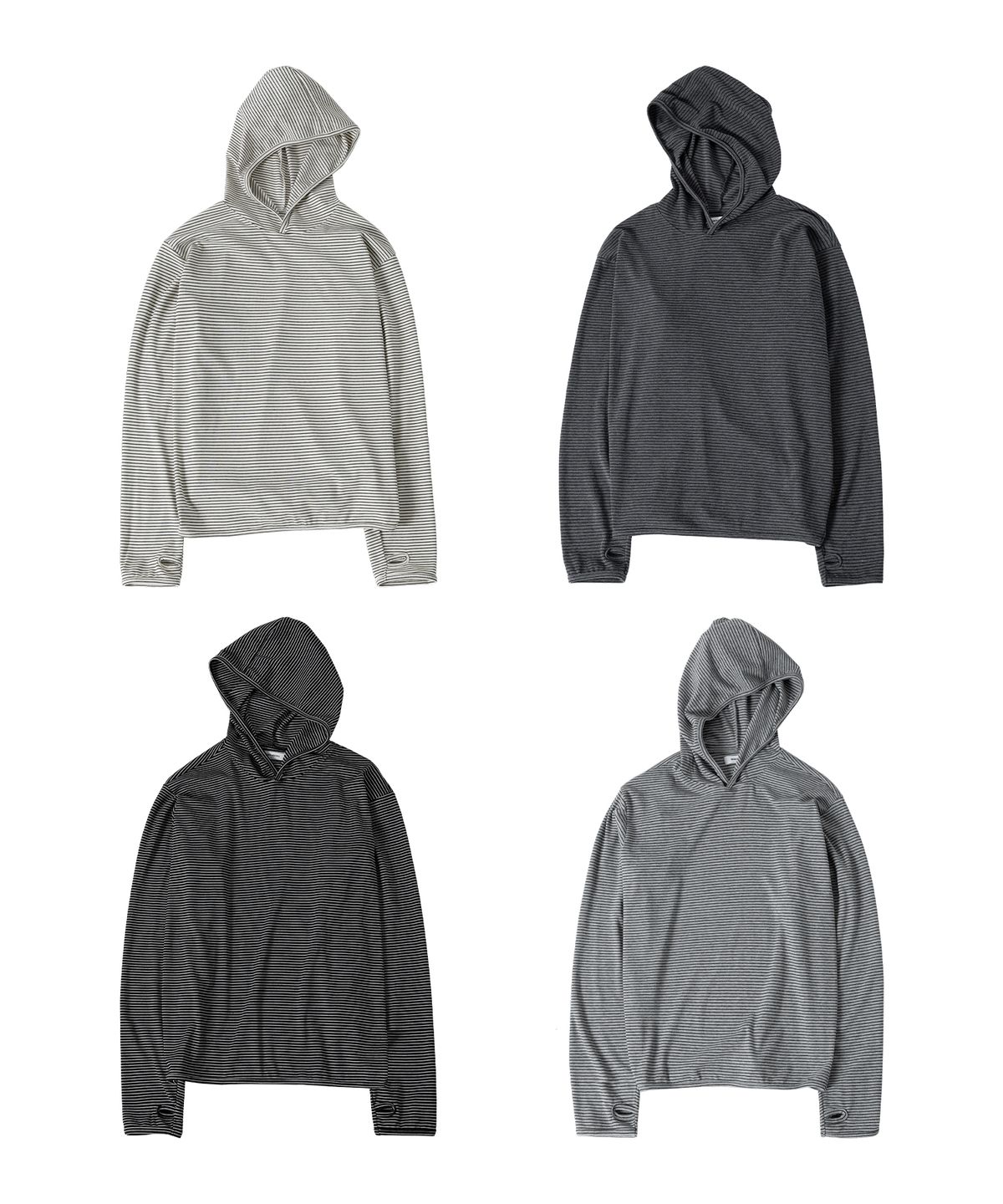 브렌슨(BRENSON) 스트라이프 핑거홀 후드 롱슬리브 ( 4Color )