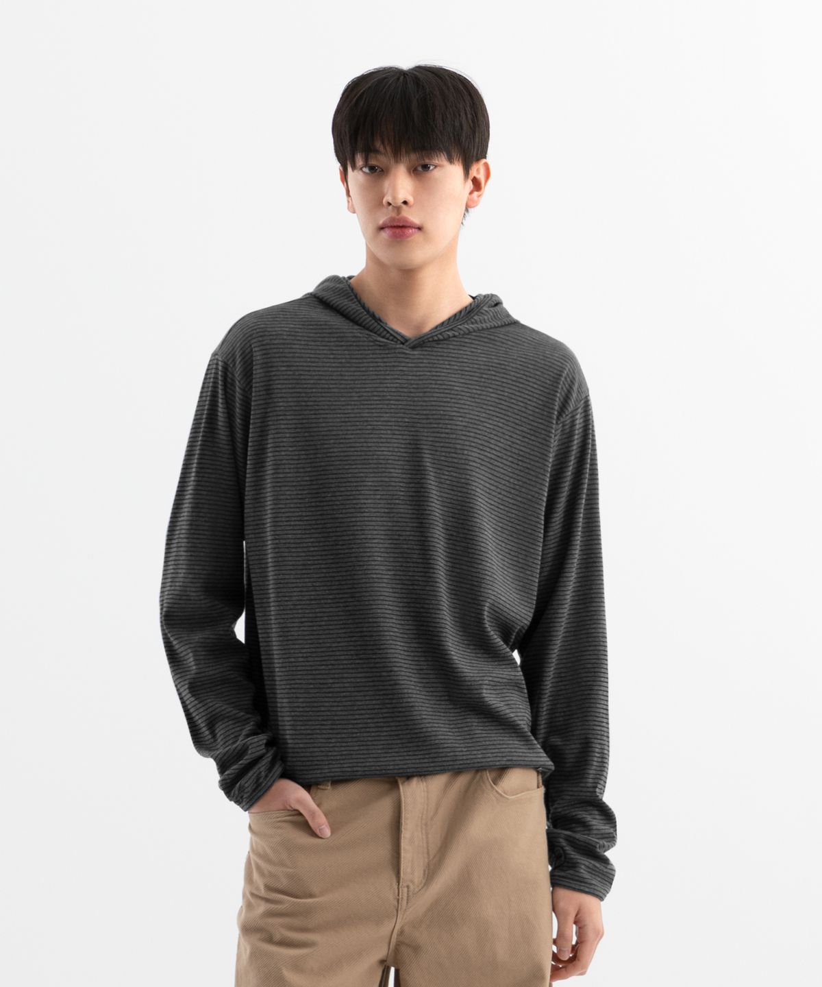 브렌슨(BRENSON) 스트라이프 핑거홀 후드 롱슬리브 ( 4Color )
