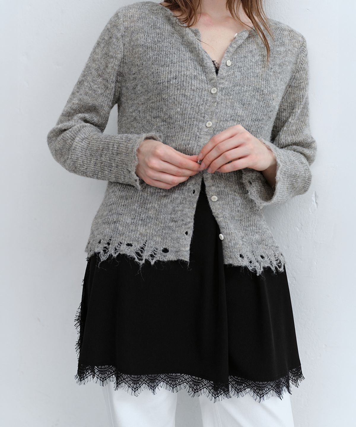 로우타이드(LOW TIDE) RAW EDGE CARDIGAN [GREY]