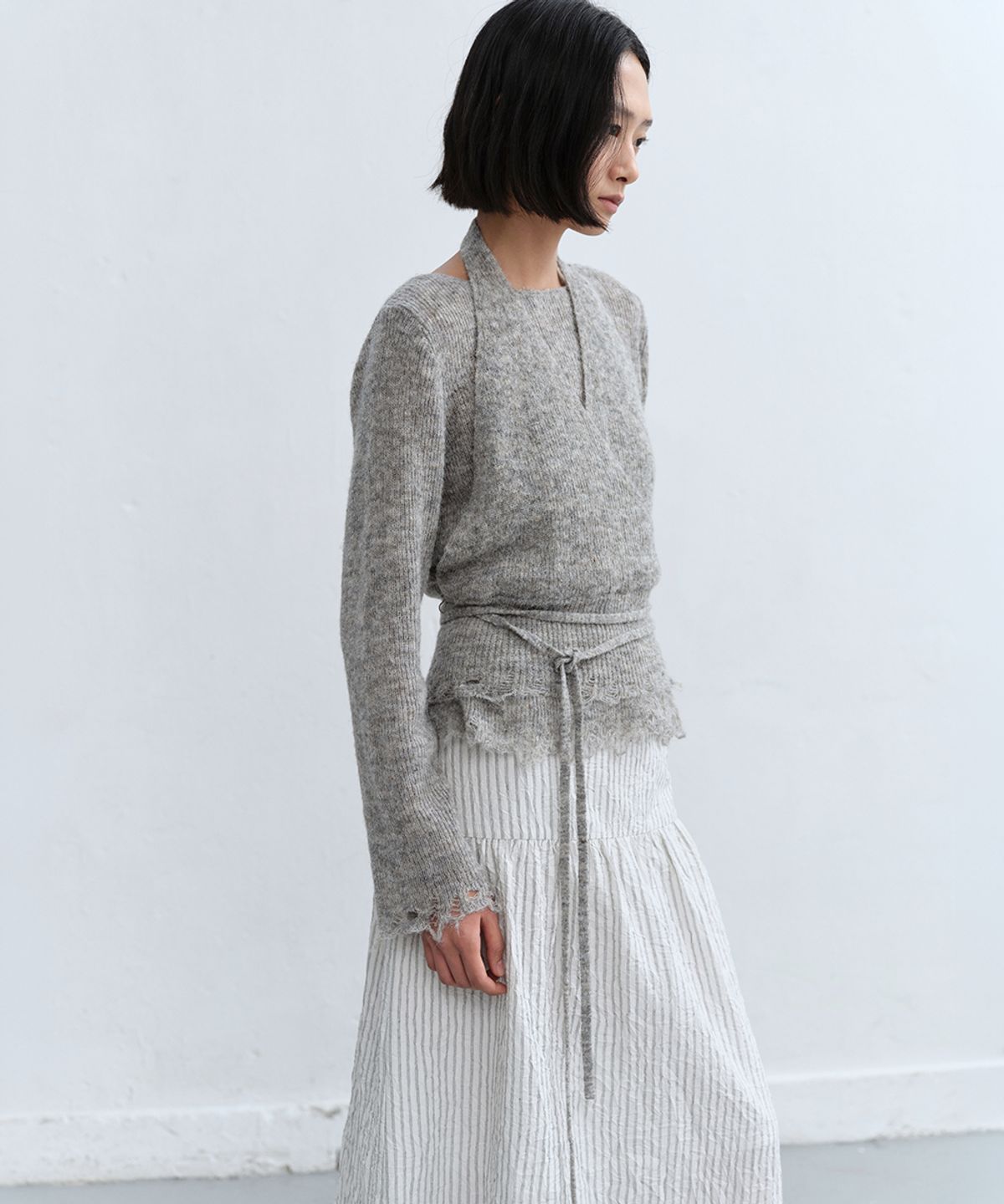 로우타이드(LOW TIDE) RAW EDGE CARDIGAN [GREY]