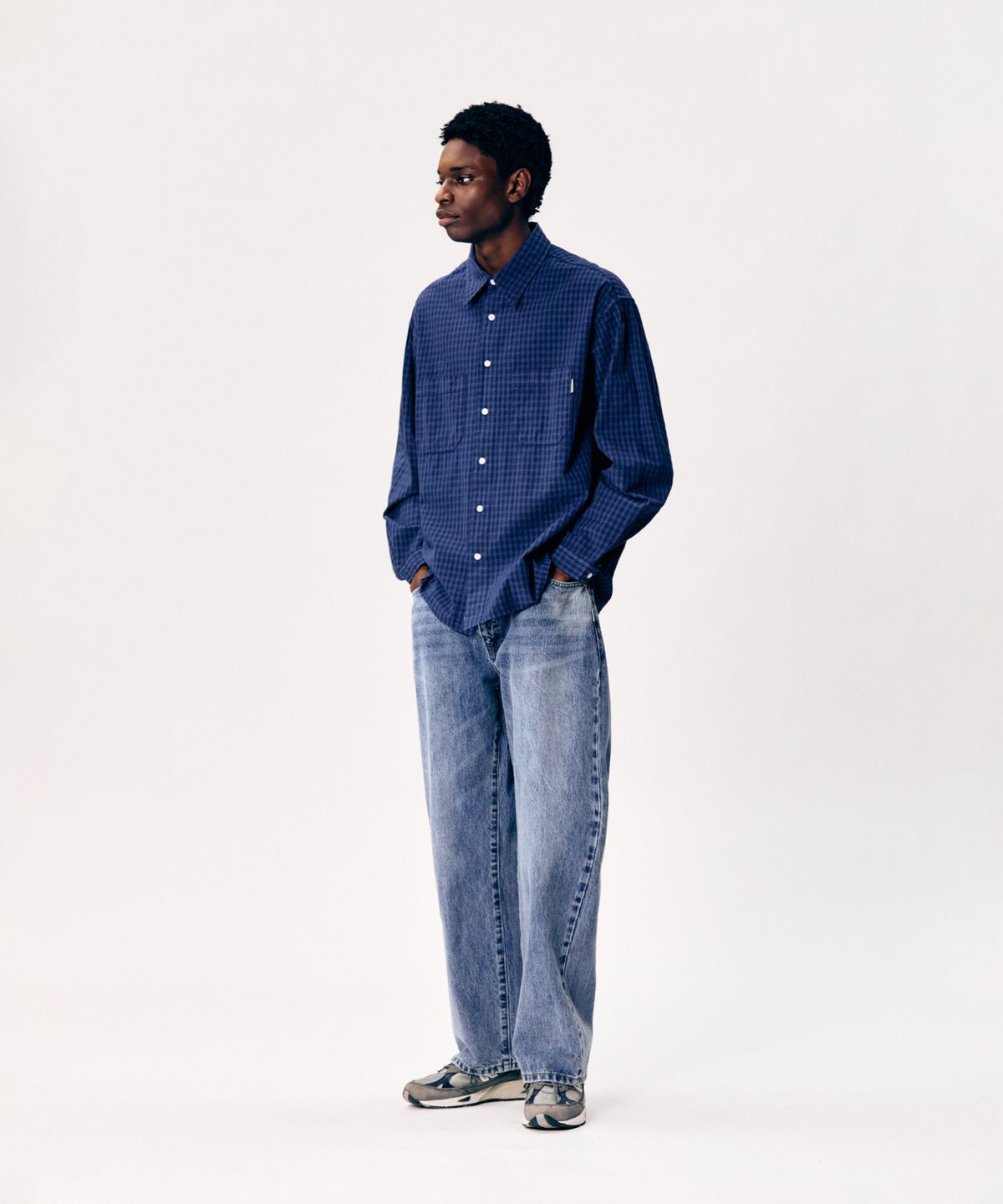 에스피오나지(ESPIONAGE) Overdyed Check 2 Pocket Shirt Blue