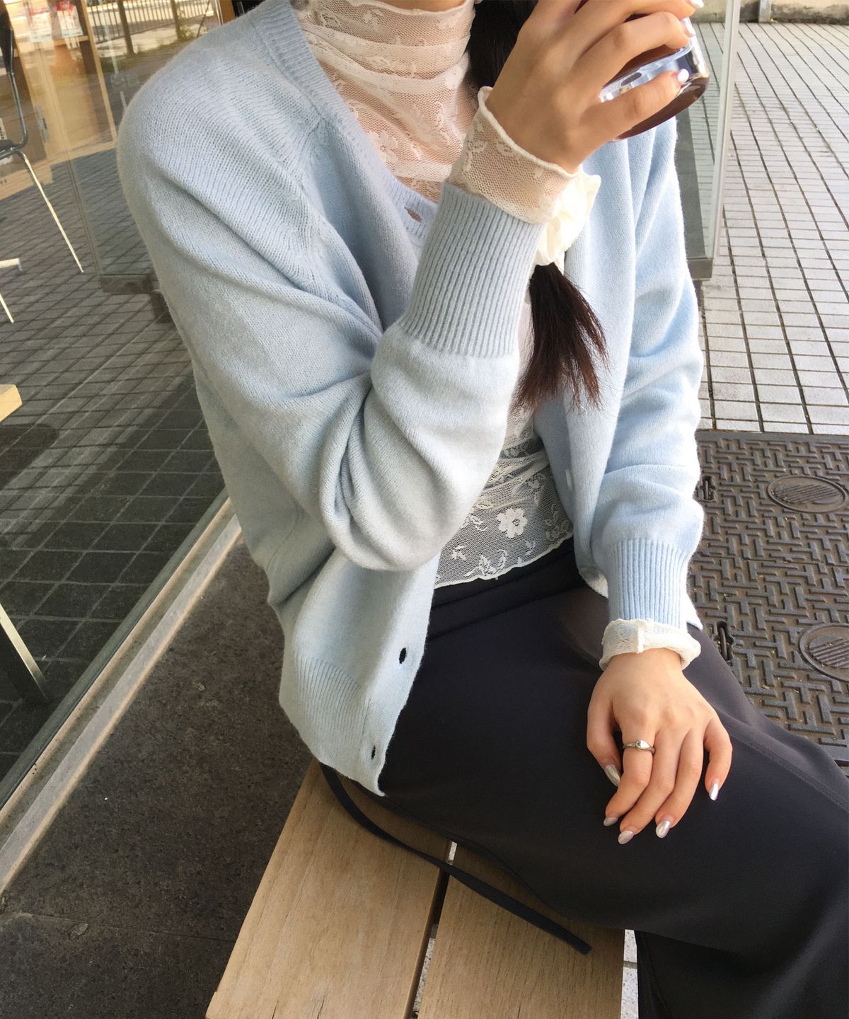 줄리아페페(JULIAPEPE) Daily Round Knit Cardigan (Morning sky blue)