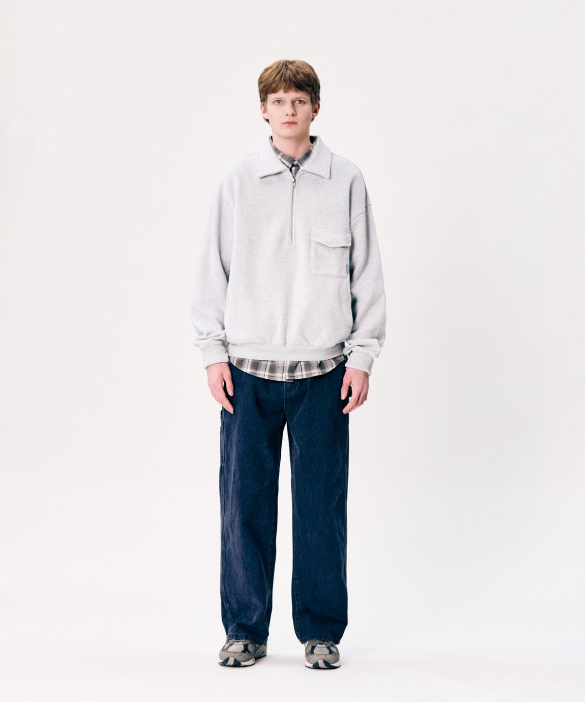 에스피오나지(ESPIONAGE) Retro Half Zip Sweatshirt Grey