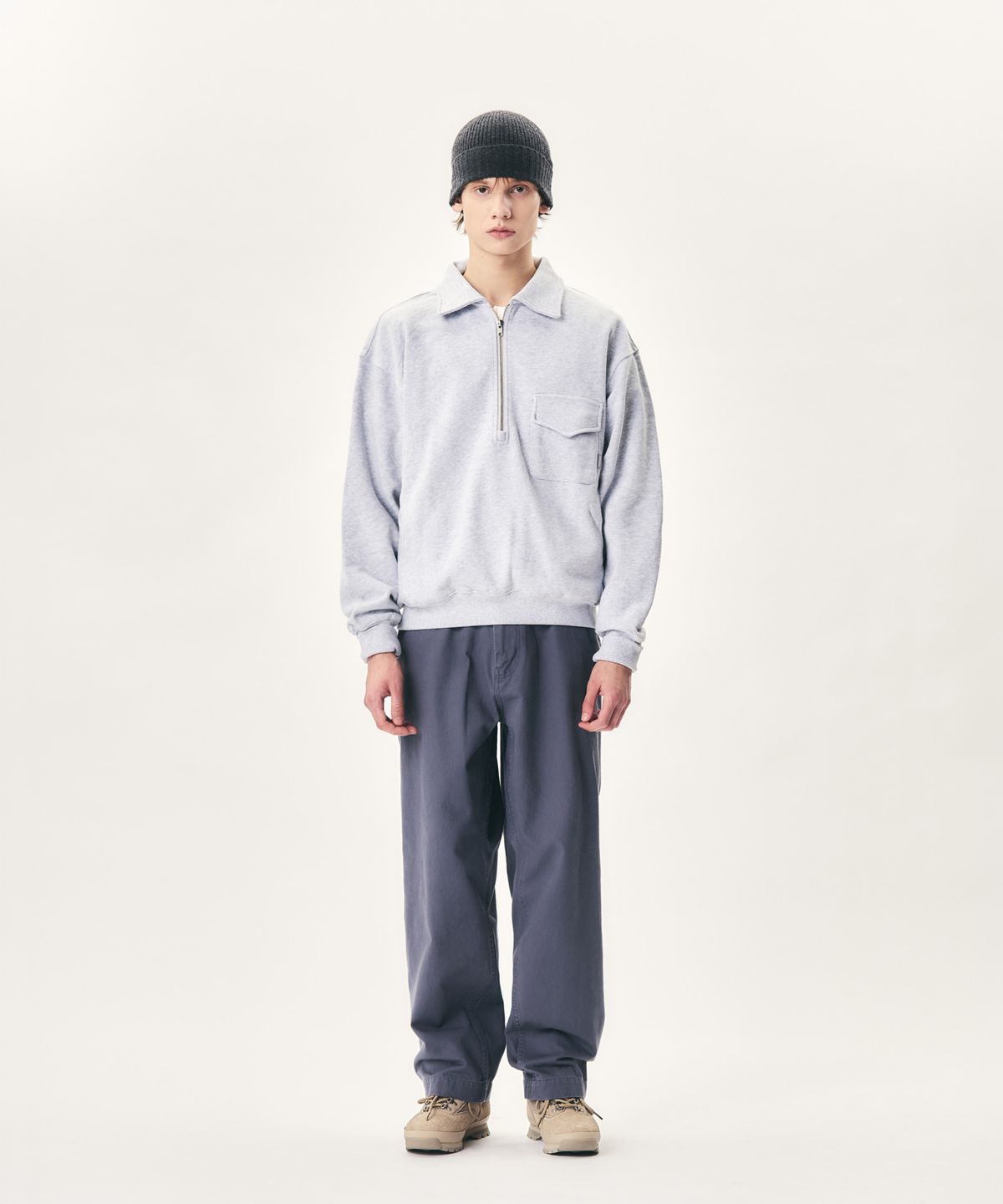 에스피오나지(ESPIONAGE) Retro Half Zip Sweatshirt Grey