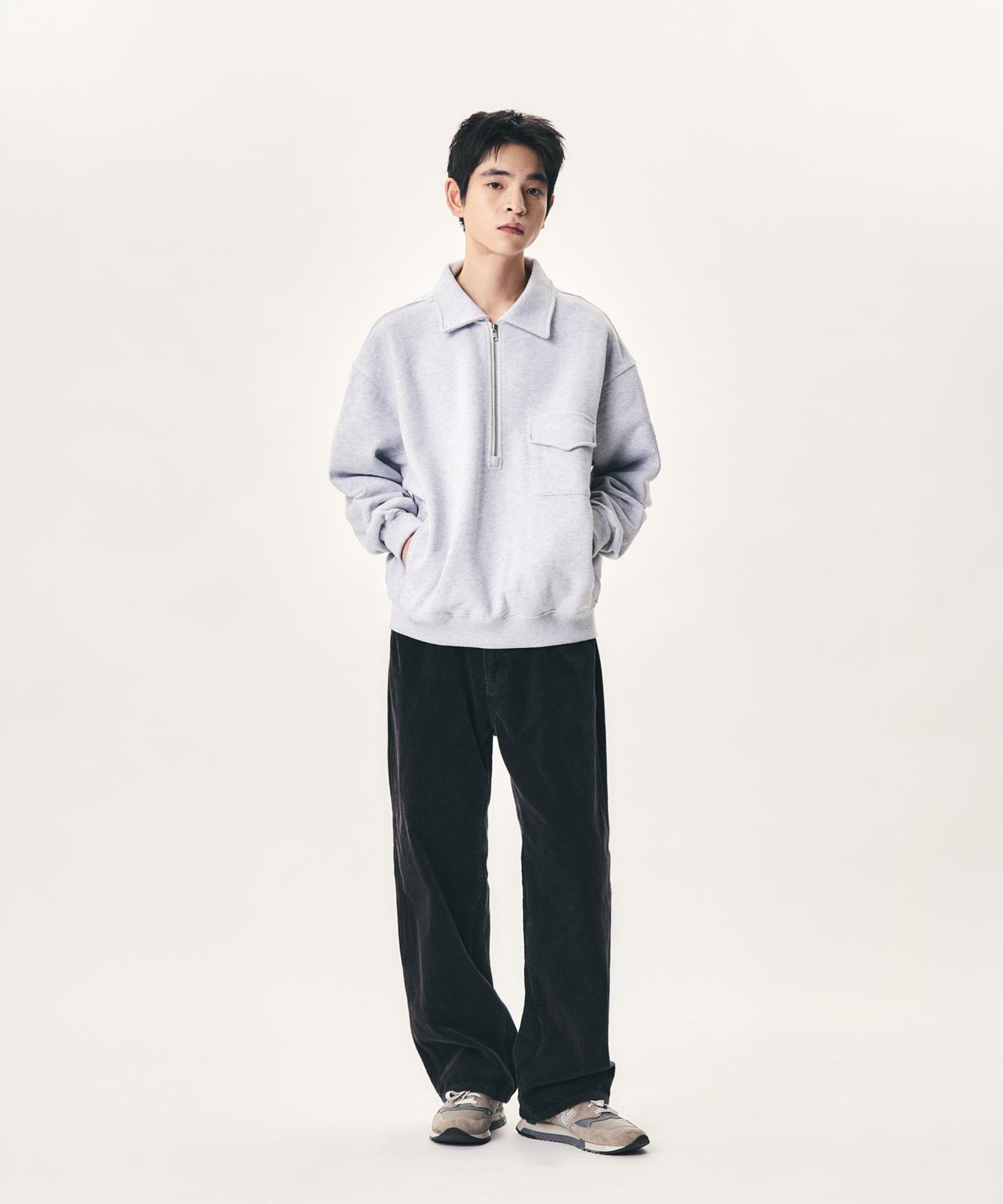 에스피오나지(ESPIONAGE) Retro Half Zip Sweatshirt Grey