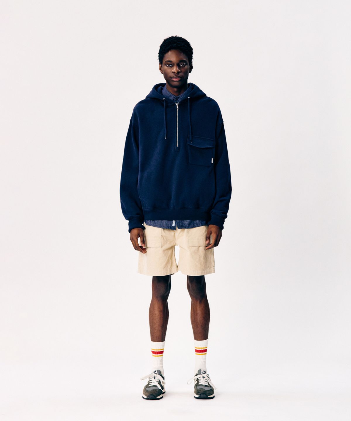 에스피오나지(ESPIONAGE) Retro Half Zip Sweat Hoodie Navy
