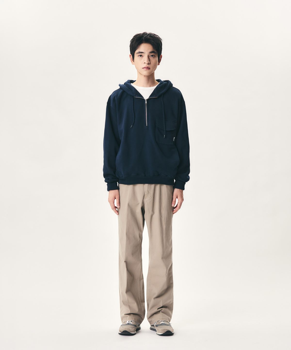 에스피오나지(ESPIONAGE) Retro Half Zip Sweat Hoodie Navy