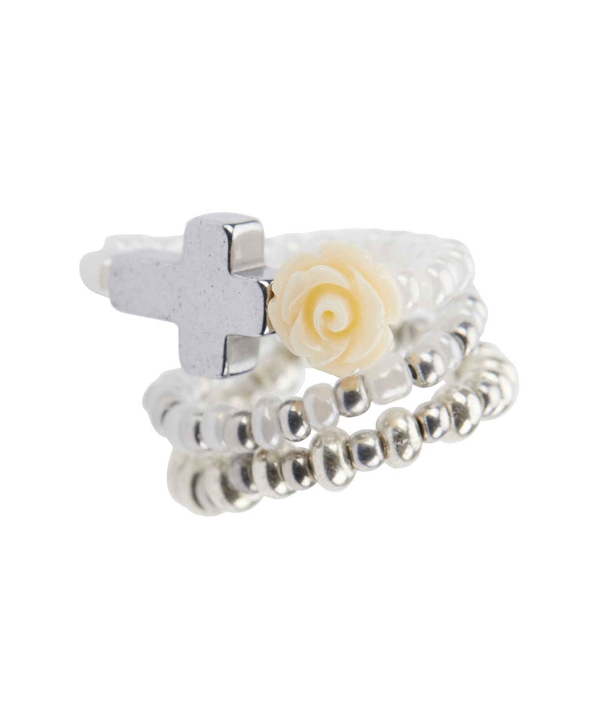 러브이즈트루(LUVISTRUE) EL CROSS ROSE LAYERED RING(IVORY)