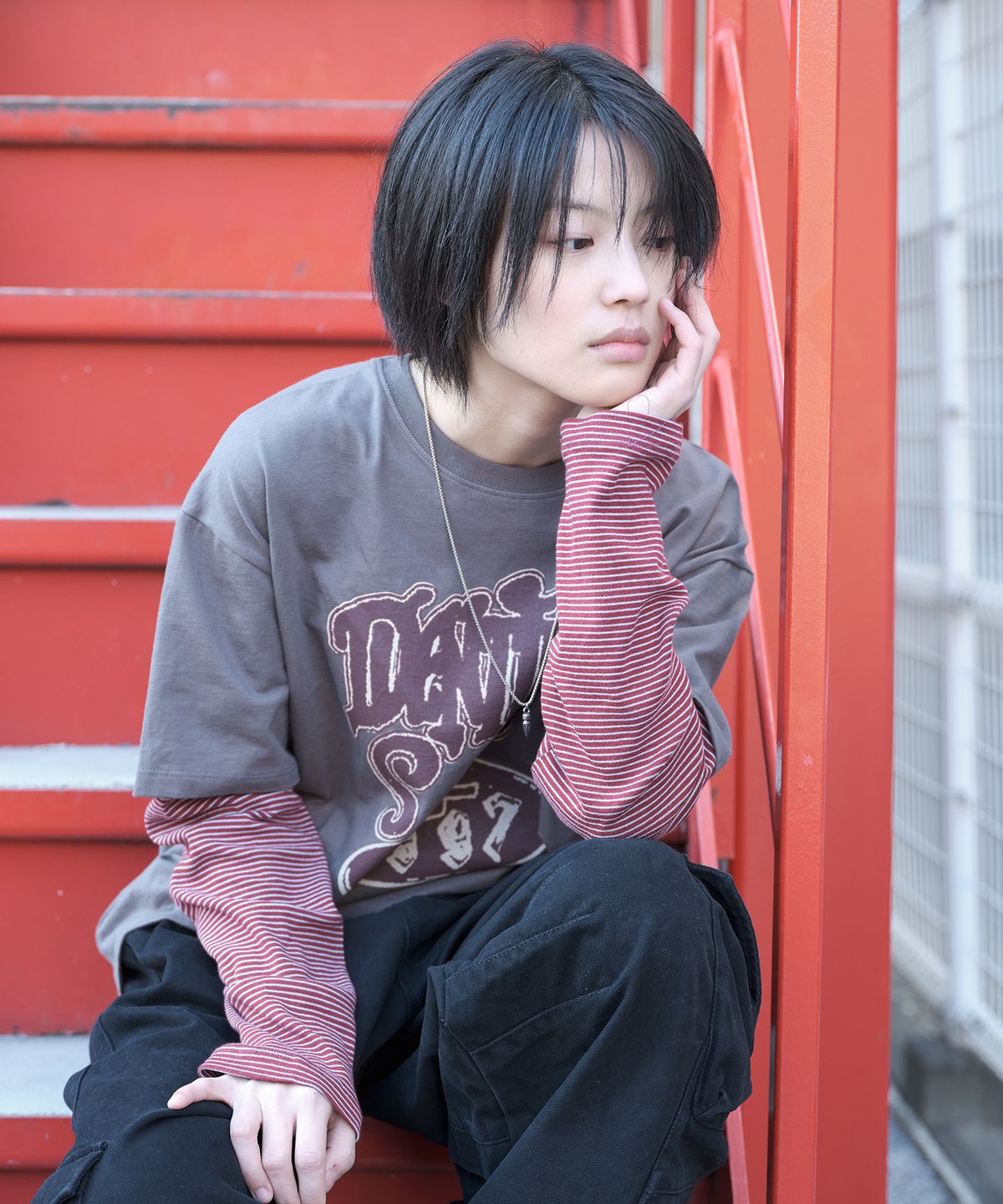 슈퍼서브(SUPERSUB) 1997스트라이프 긴팔 티셔츠 - 그레이/레드