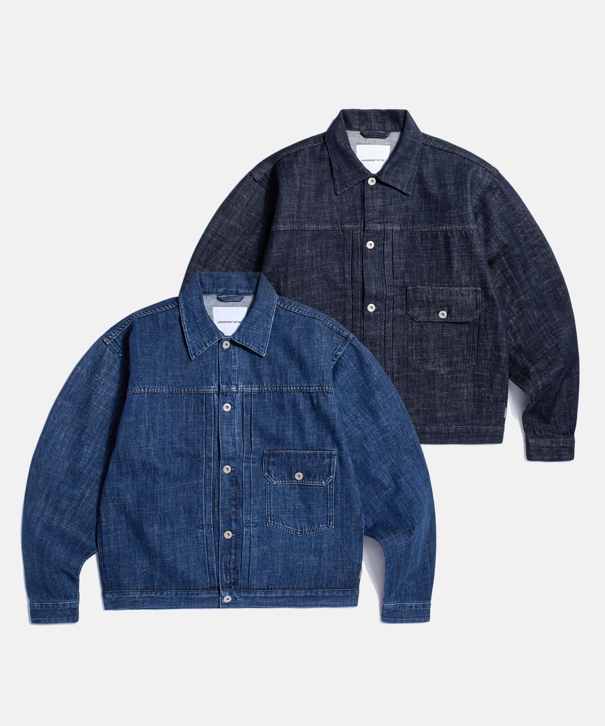 에스피오나지(ESPIONAGE) (JPN Fabric)Type 1 Kaihara Denim Trucker Jacket Mid Indigo