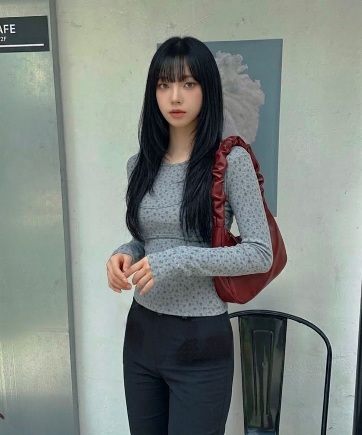 어썸스튜디오(AWESOME STUDIO) 플라워 패턴 레이어드 탑 그레이