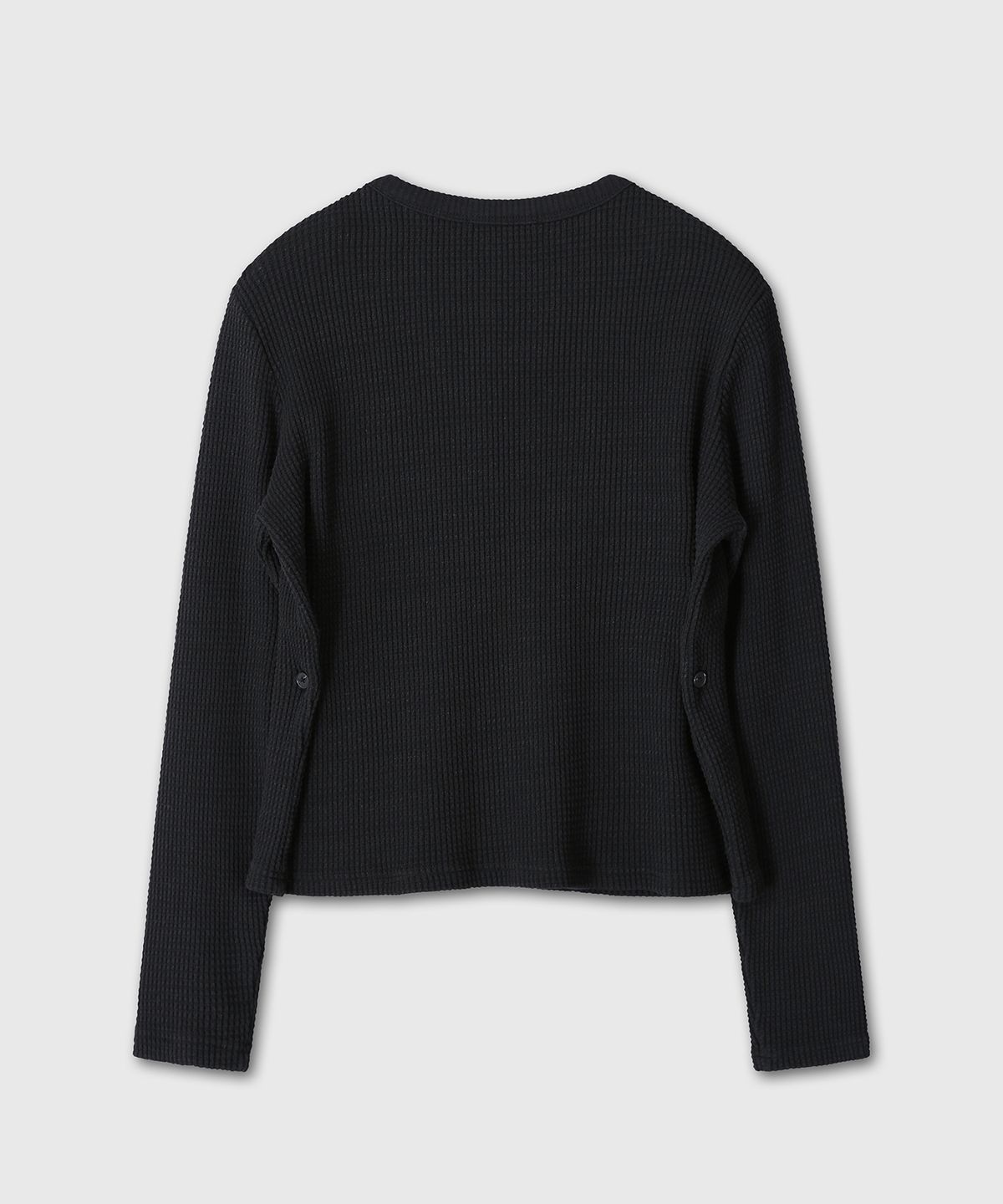 다이브인 우먼(DIVEIN WOMEN) WAIST BUTTON DETAIL WAFFLE HENLEY NECK (BLACK)
