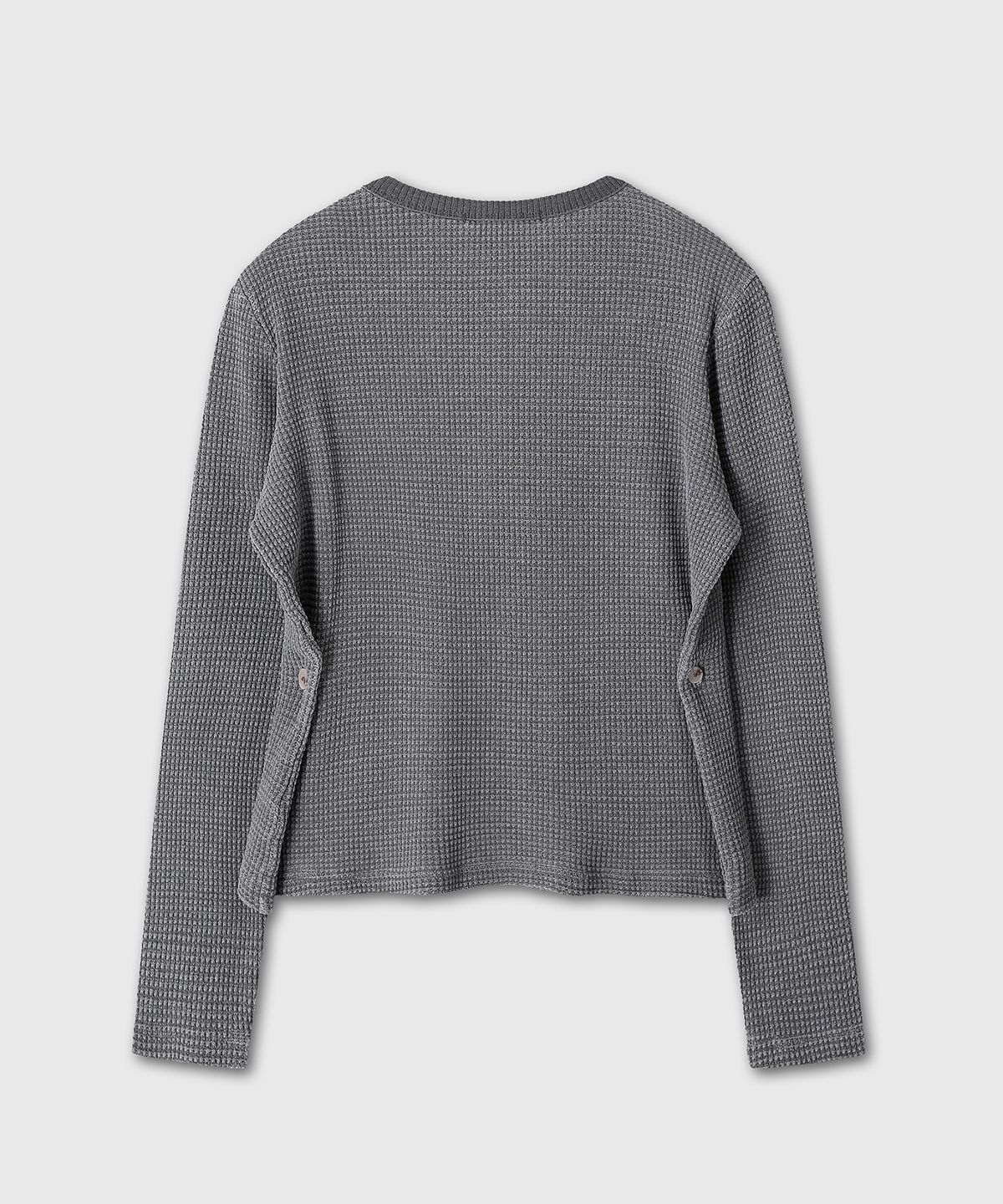 다이브인 우먼(DIVEIN WOMEN) WAIST BUTTON DETAIL WAFFLE HENLEY NECK (CHARCOAL)