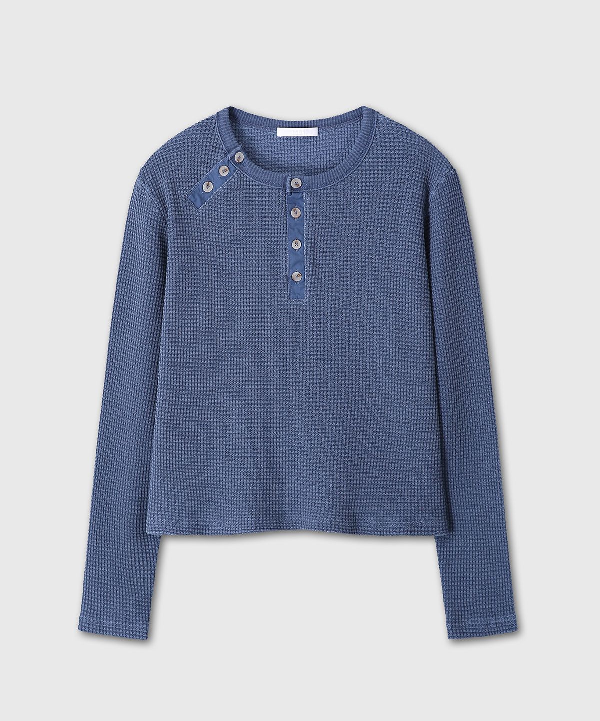 다이브인 우먼(DIVEIN WOMEN) WAIST BUTTON DETAIL WAFFLE HENLEY NECK (BLUE)