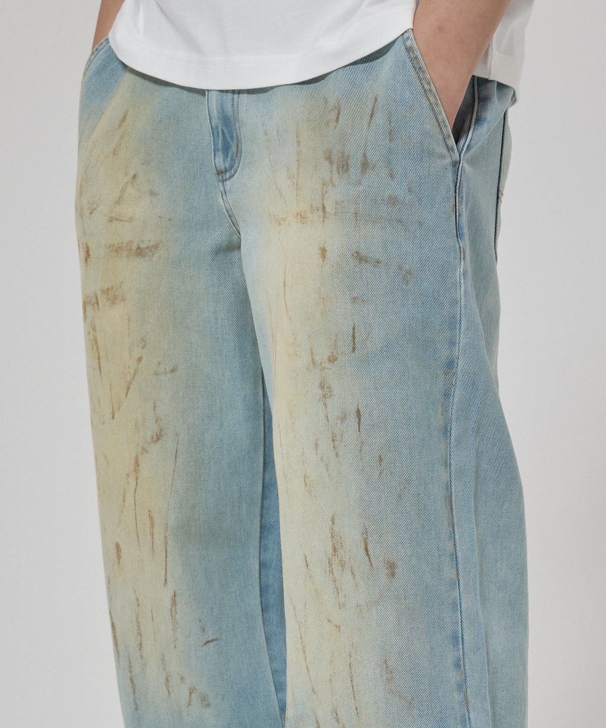 디키즈(DICKIES) 루즈핏 더티 워시드 데님 팬츠 Blue