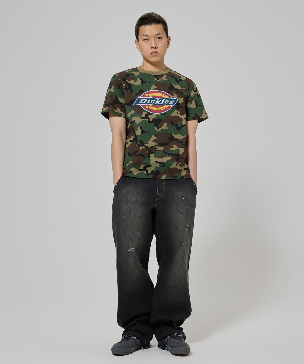디키즈(DICKIES) 루즈핏 더티 워시드 데님 팬츠 Black