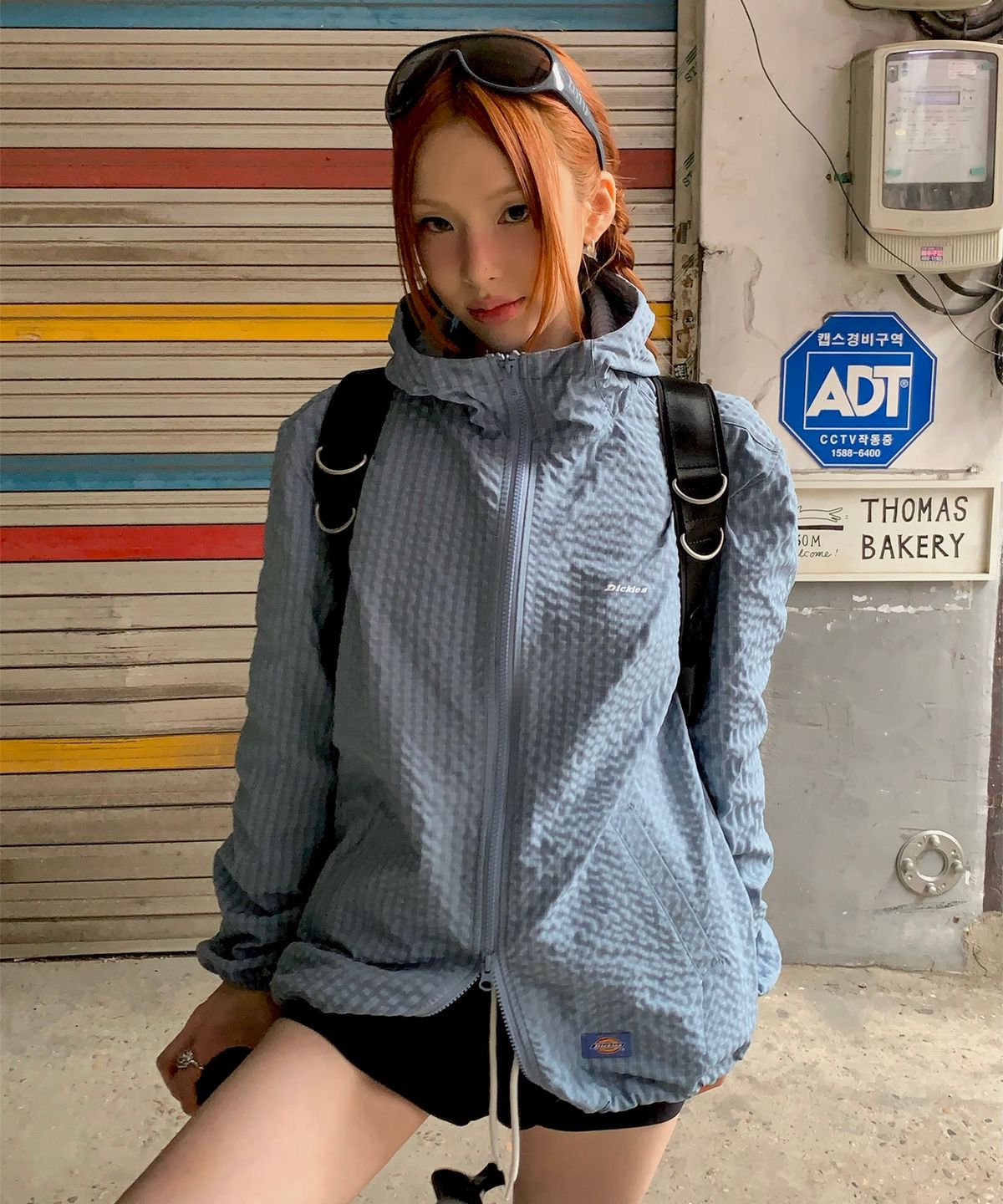 디키즈(DICKIES) 그리드 체크 라이트 윈드브레이커 Sky Blue