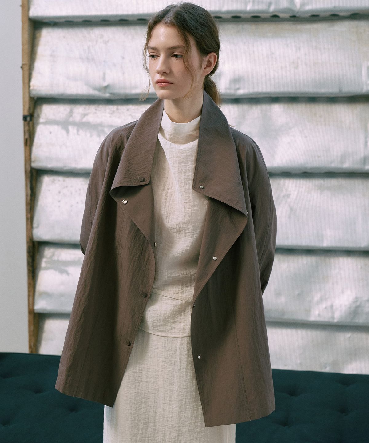 라메레이(LAMEREI) Light High-Neck Half Jacket[LMBFSPJK111]-Mocha Brown