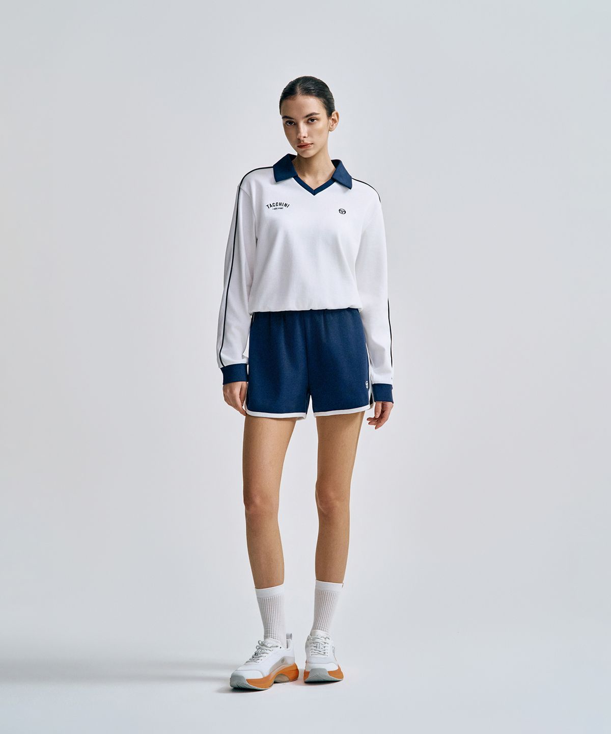 세르지오 타키니(SERGIO TACCHINI) W 더블니트 브이넥 긴팔 폴로 (White)