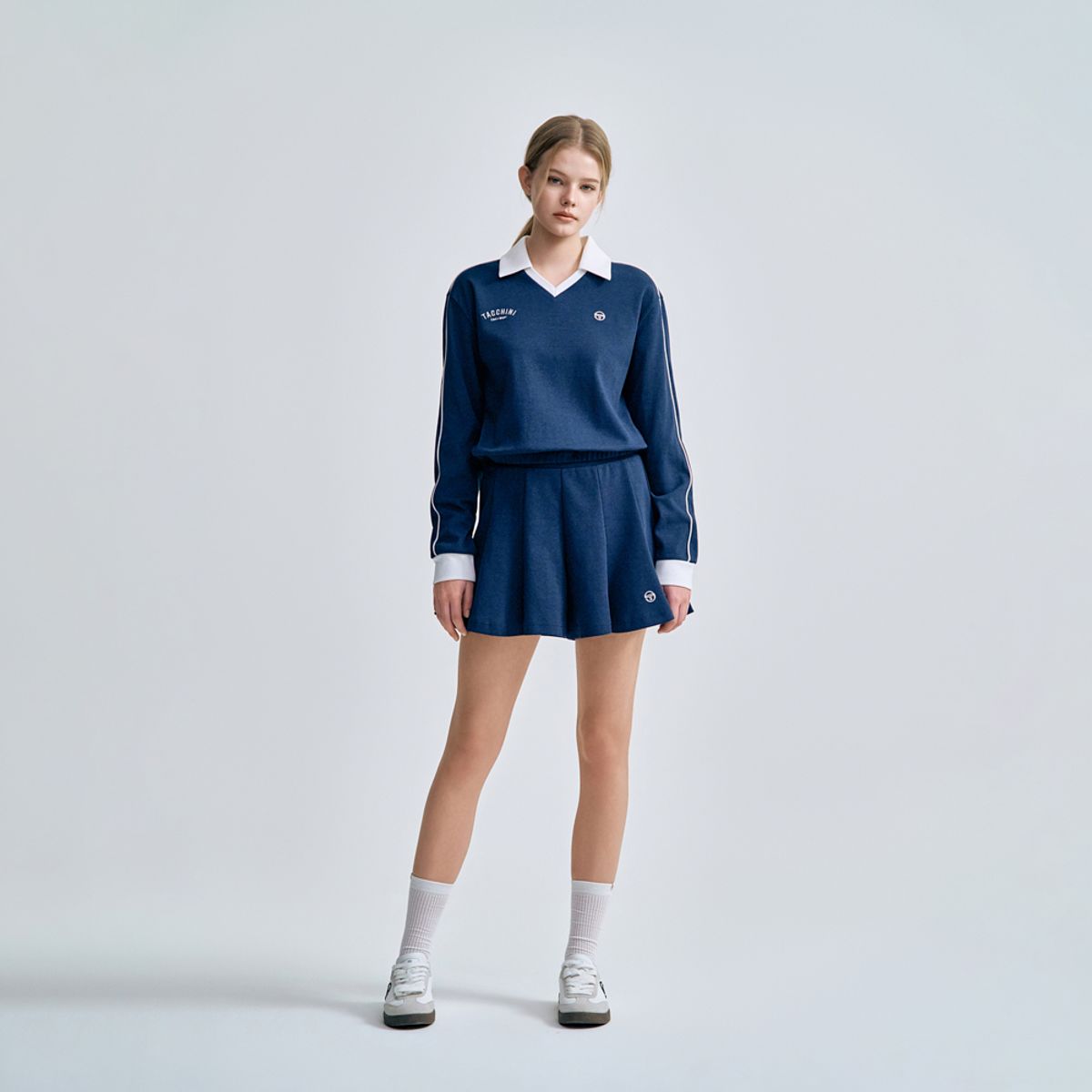 세르지오 타키니(SERGIO TACCHINI) W 더블니트 브이넥 긴팔 폴로 (Navy)