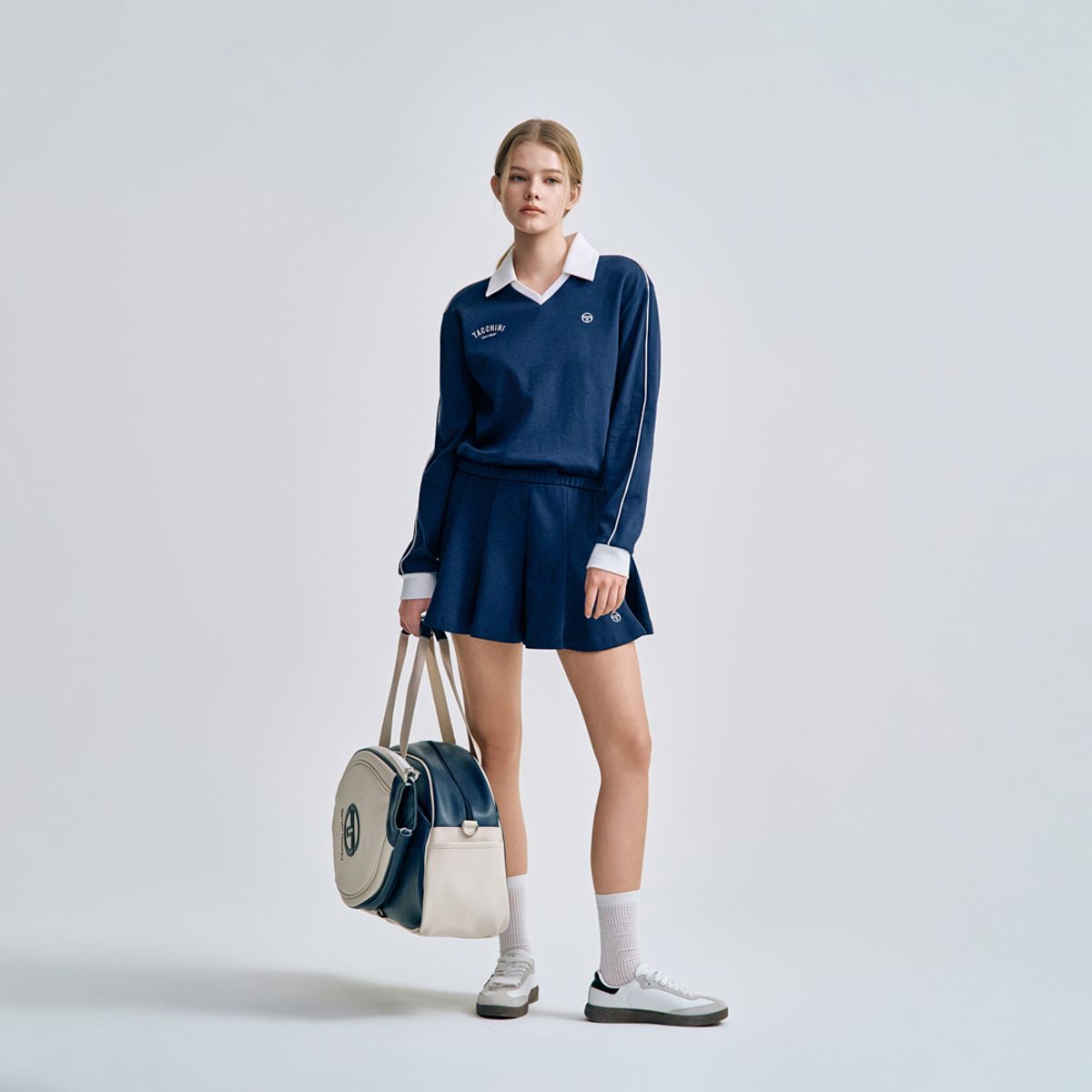 세르지오 타키니(SERGIO TACCHINI) W 더블니트 브이넥 긴팔 폴로 (Navy)