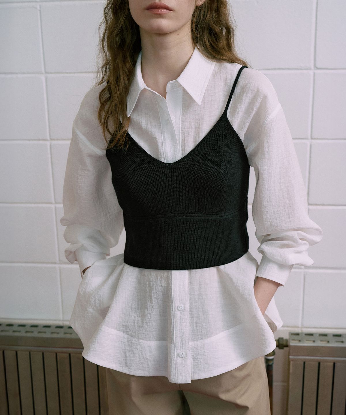 라메레이(LAMEREI) Sheer Peplum Shirt[LMBFSPSH317]-Off-White