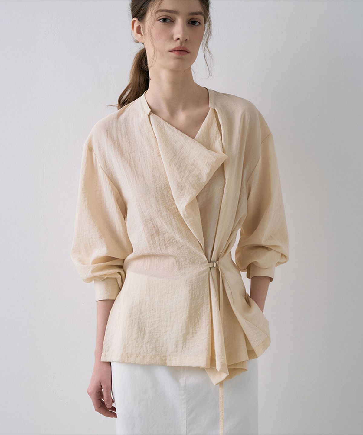 라메레이(LAMEREI) Drape Belted Shirt[LMBFSPSH318]-3color