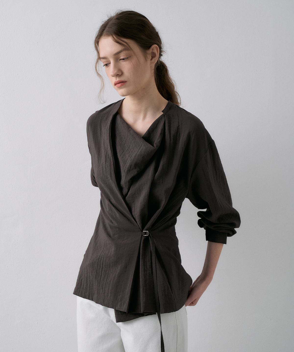 라메레이(LAMEREI) Drape Belted Shirt[LMBFSPSH318]-3color
