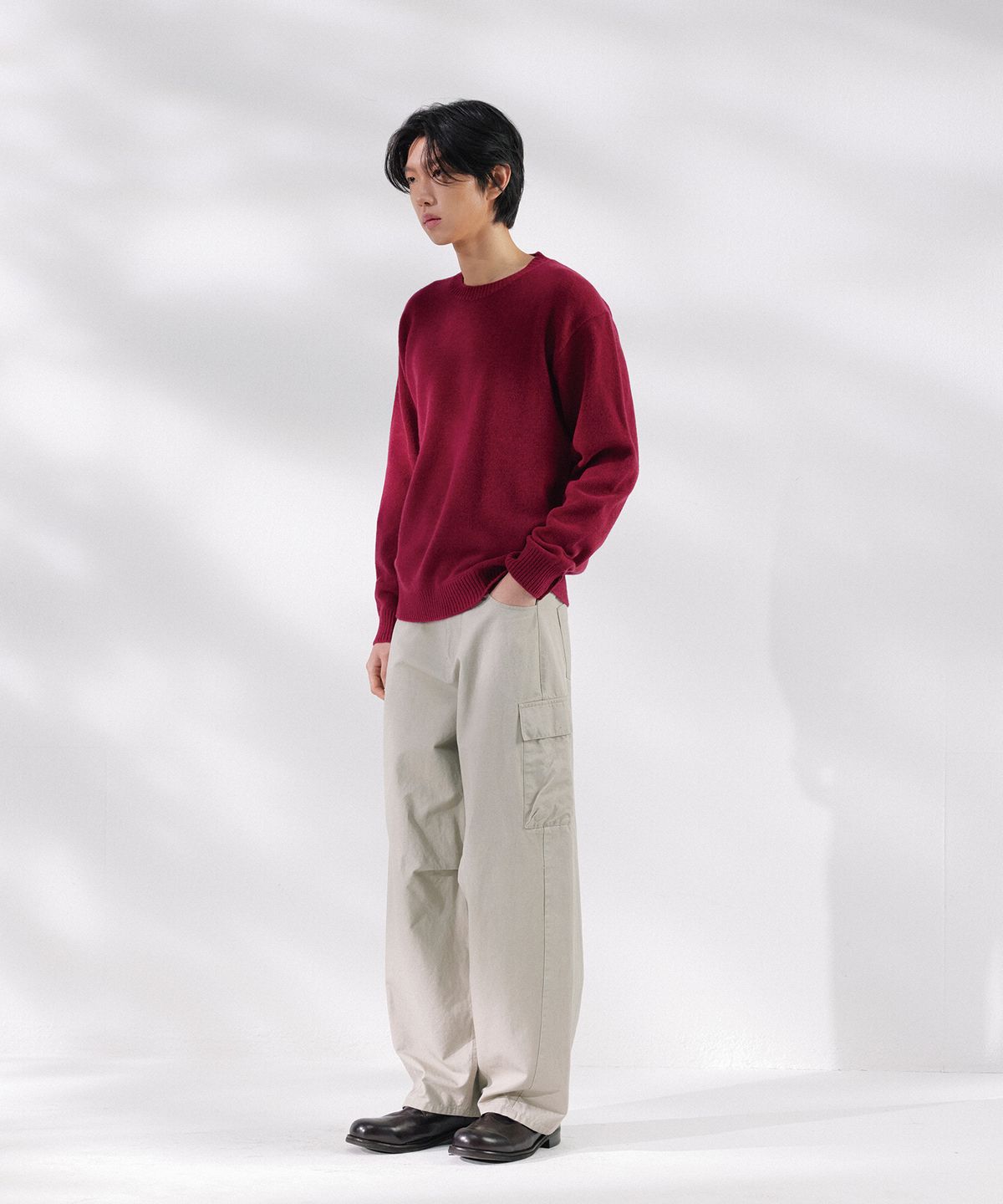 넌블랭크(NONBLANK) 데일리 울 캐시미어 크루넥 니트_WINE