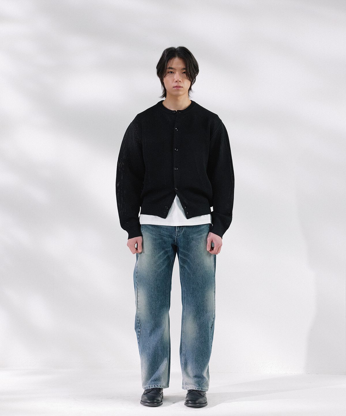 넌블랭크(NONBLANK) 크롭 라운드 LS 가디건_BLACK