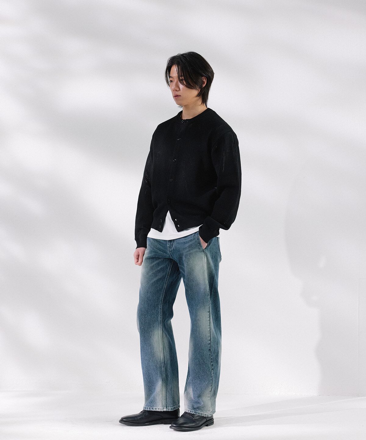 넌블랭크(NONBLANK) 크롭 라운드 LS 가디건_BLACK