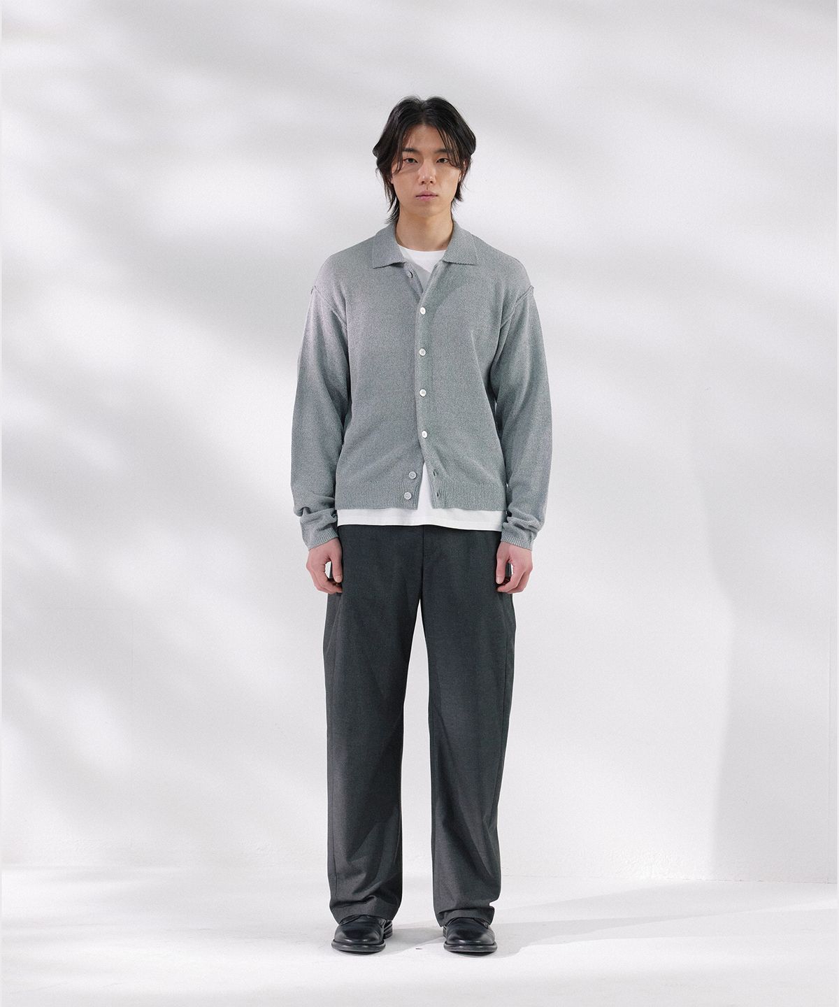 넌블랭크(NONBLANK) 크롭 카라 LS 가디건_MELANGE GREY