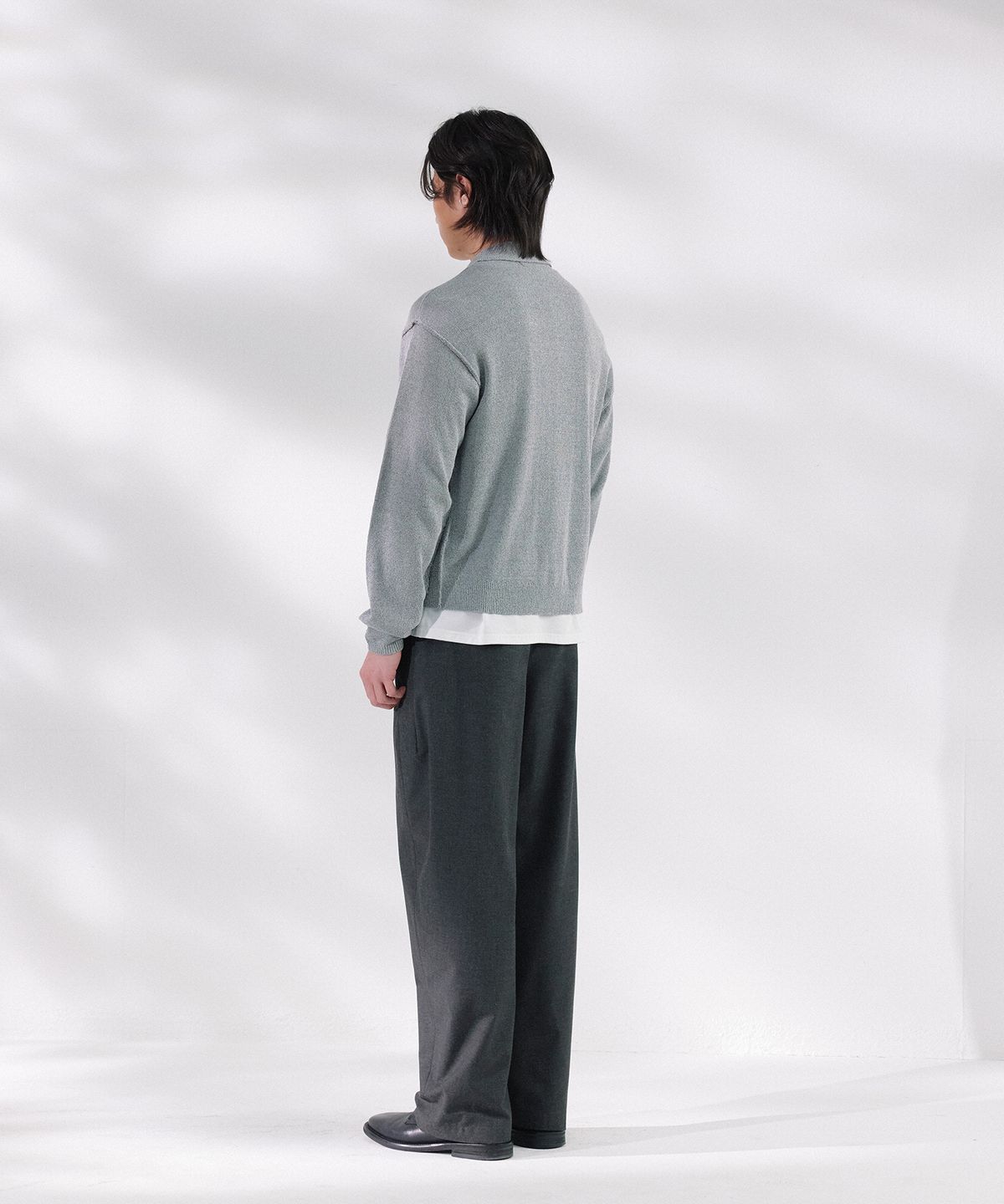 넌블랭크(NONBLANK) 크롭 카라 LS 가디건_MELANGE GREY