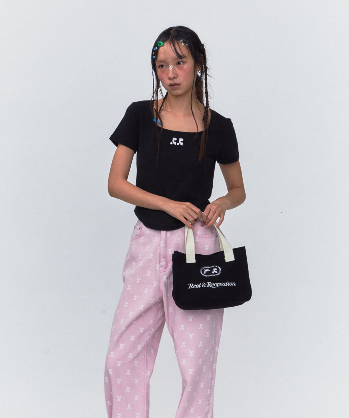 레스트앤레크레이션(REST&RECREATION) RR CANVAS TOTE BAG - BLACK