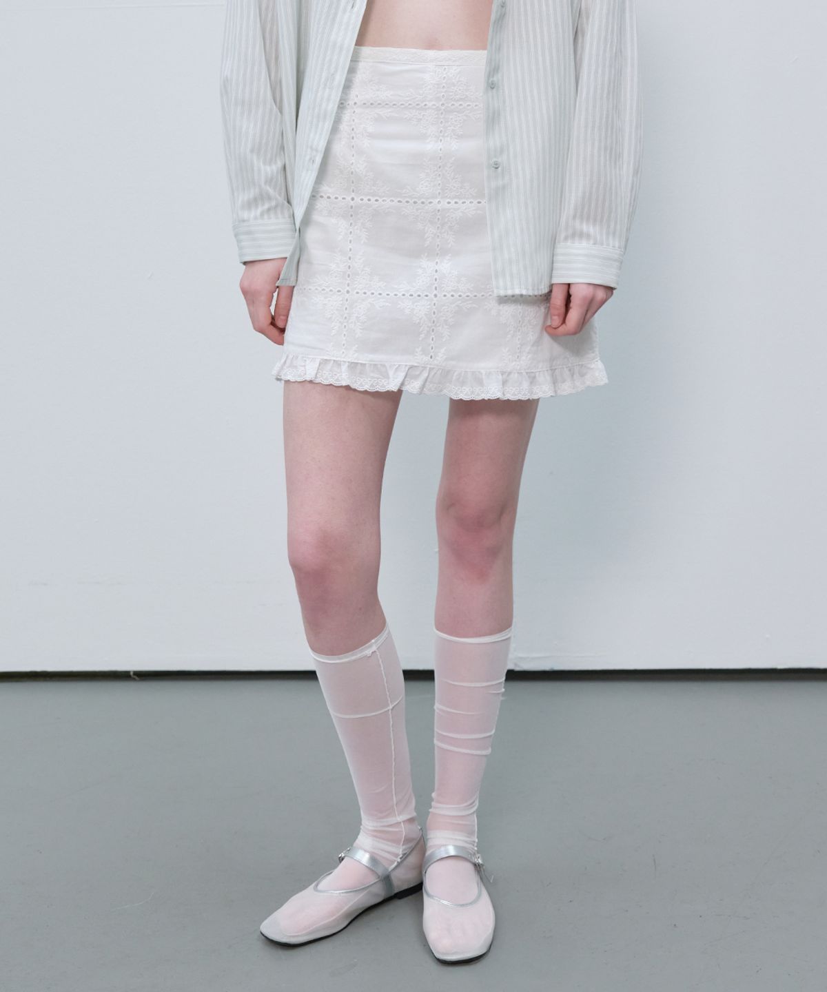 프리버07(FRIVER07) Punching lace frill mini skirt [FRSP06SK01]_White