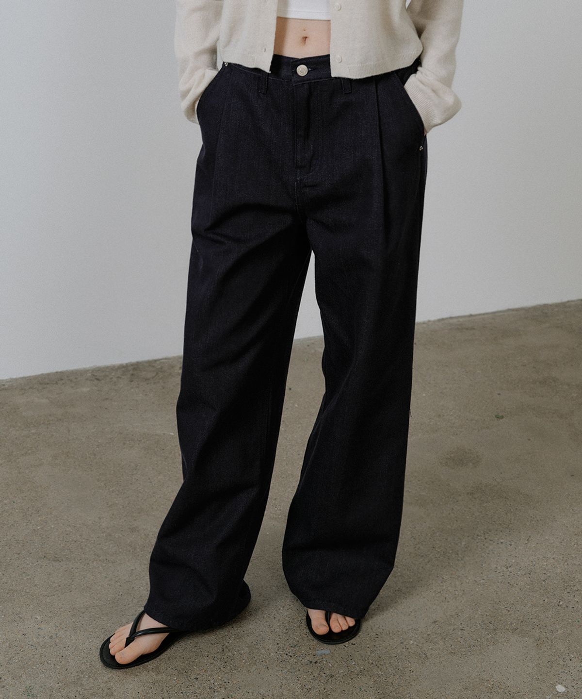 프리버07(FRIVER07) Pintuck wide denim pants [FRSP05DP03]_Indigo