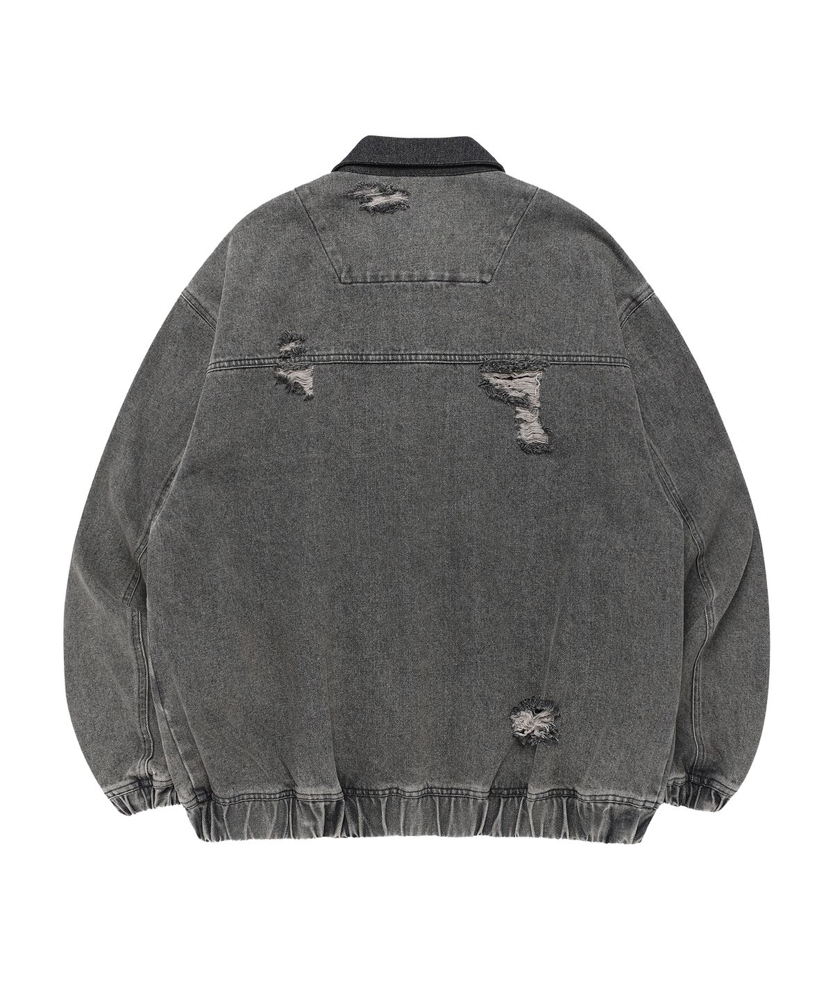 더바이닐하우스(THEVINYLHOUSE) DESTROYED DENIM ZIPUP JACKET BLACK