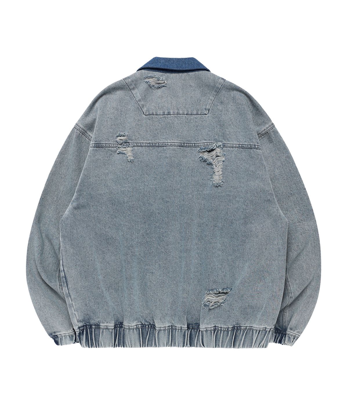 더바이닐하우스(THEVINYLHOUSE) DESTROYED DENIM ZIPUP JACKET LIGHT BLUE