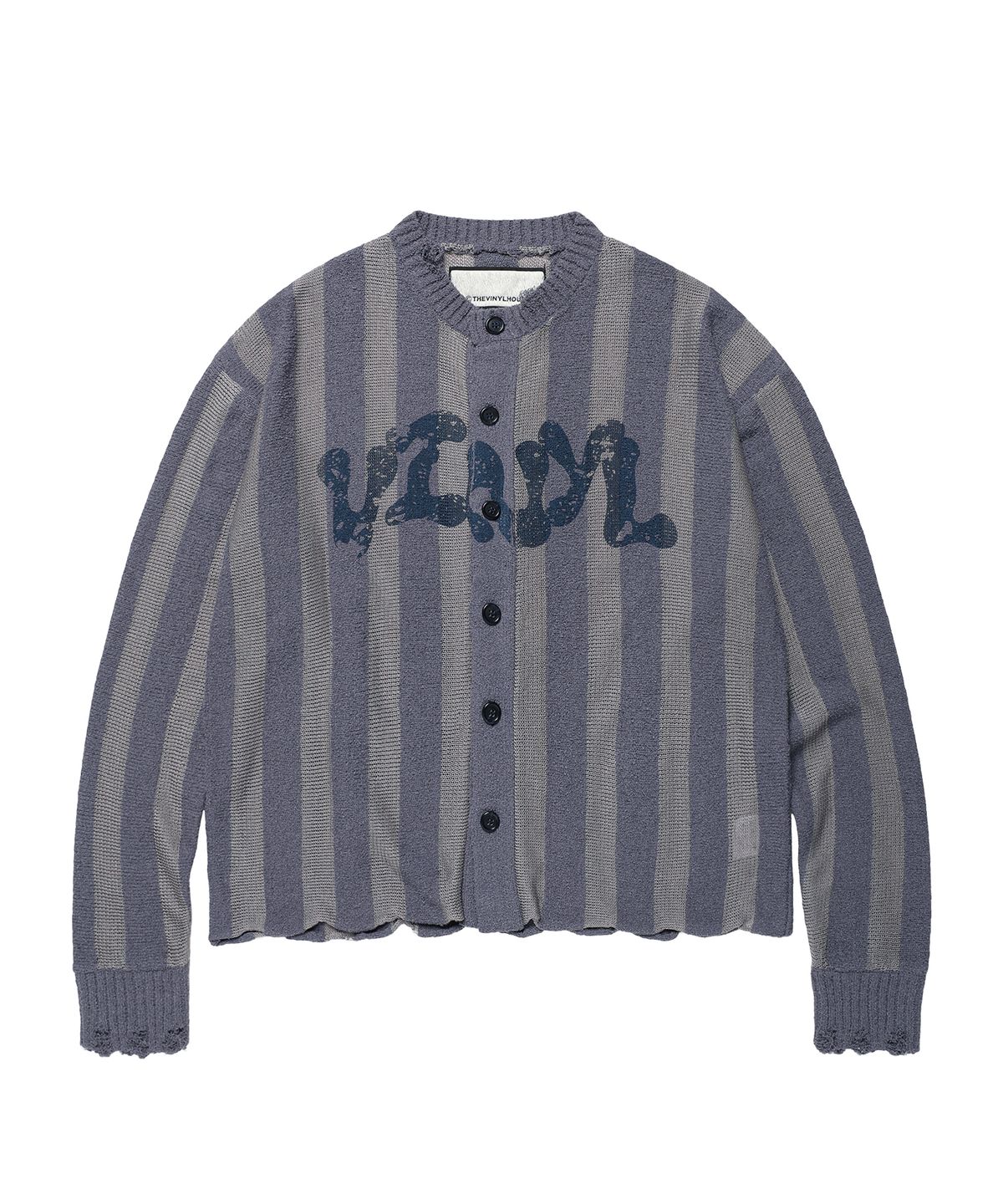 더바이닐하우스(THEVINYLHOUSE) NET MIXED GRUNGE CARDIGAN BLUE