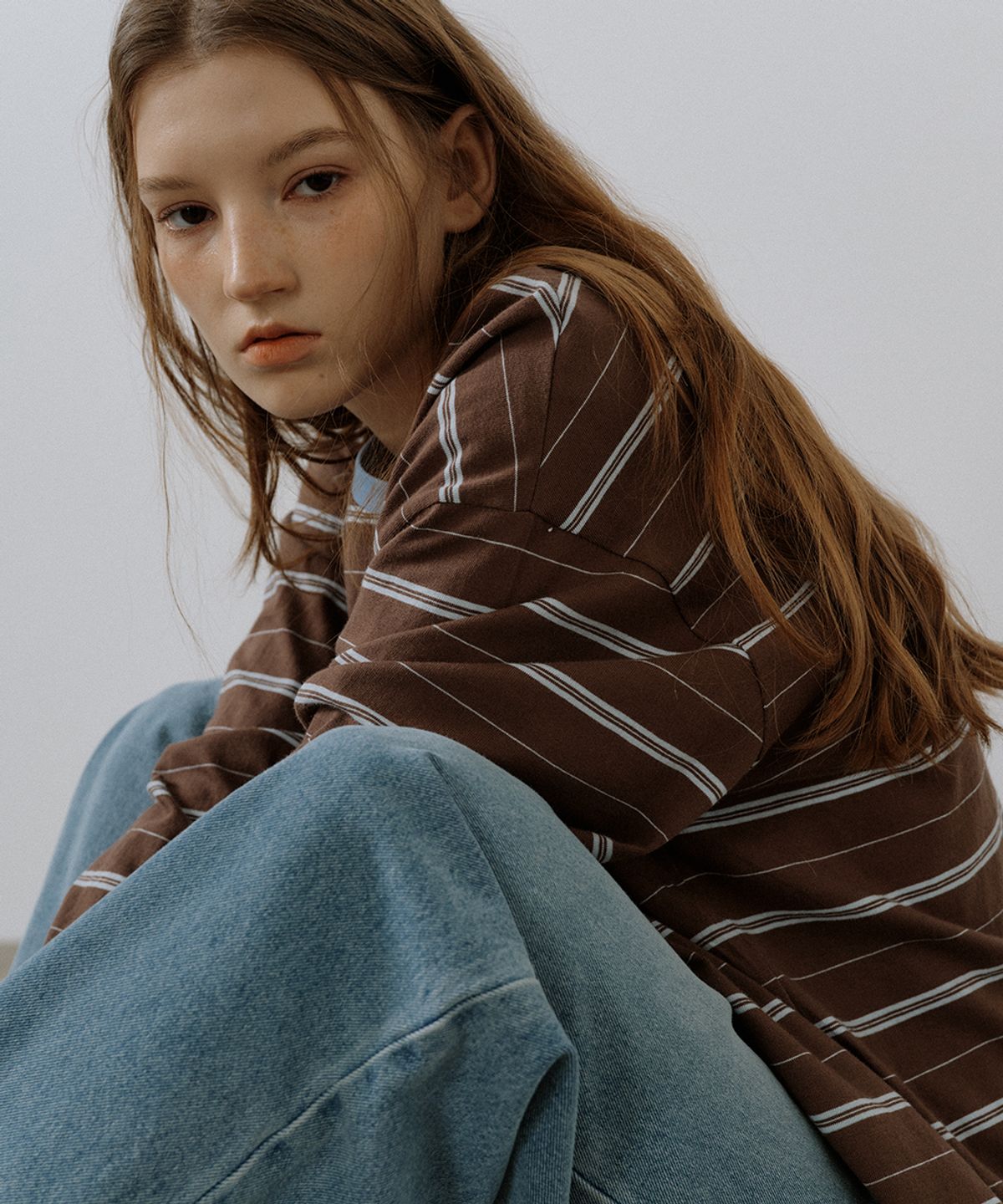 프리버07(FRIVER07) Classic stripe ringer t-shirt [FRSP05LT14]_Brown