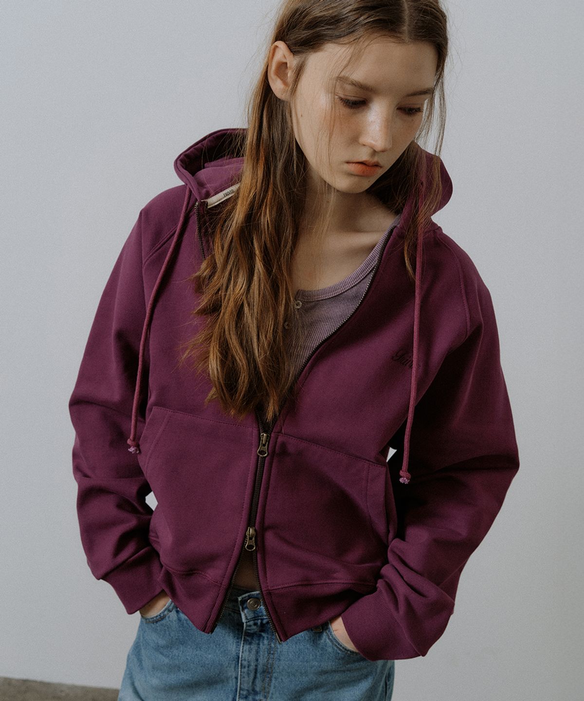 프리버07(FRIVER07) Friver essential 2way hoodie zip up [FRSP05LT03]_Purple