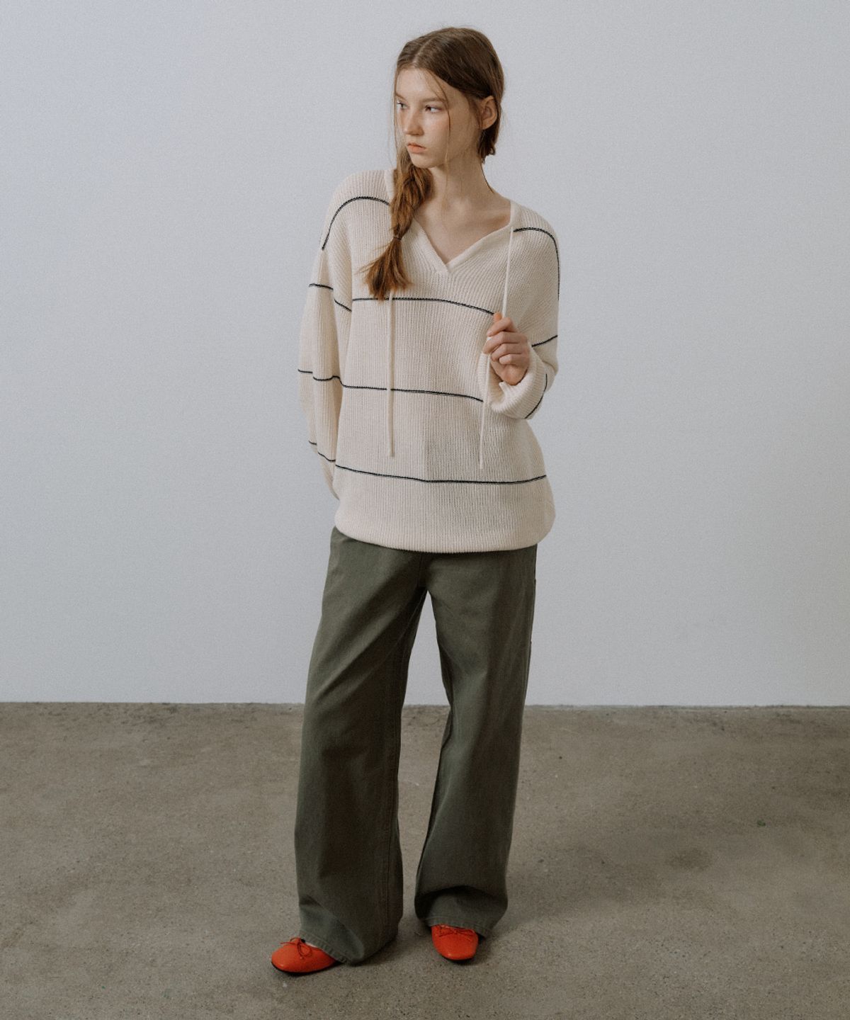 프리버07(FRIVER07) Overfit stripe v-neck knit [FRSP05NT03]_Cream