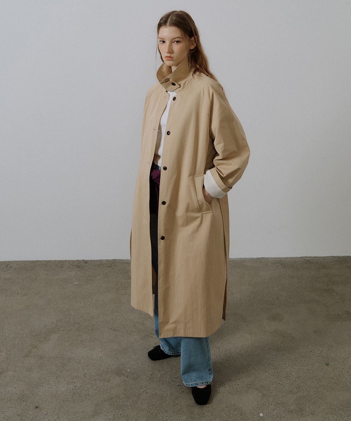 프리버07(FRIVER07) Balmaccan belted long trench coat [FRSP05CT01]_Beige