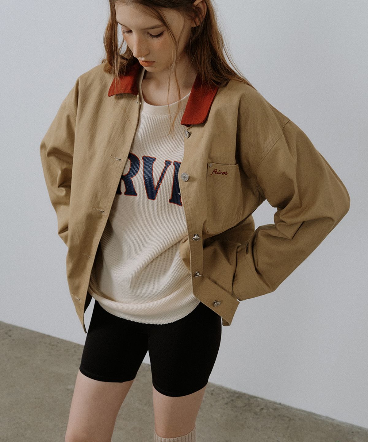 프리버07(FRIVER07) Coloring collar half work jacket [FRSP05JK01]_Beige