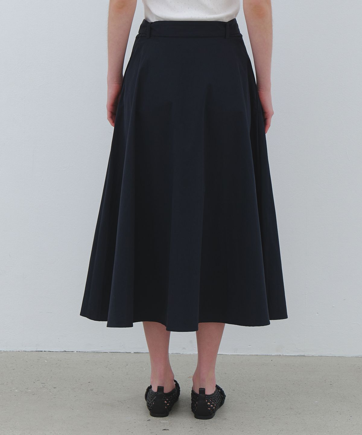 클루니(CLUNY) Wide tie flare long skirt - navy