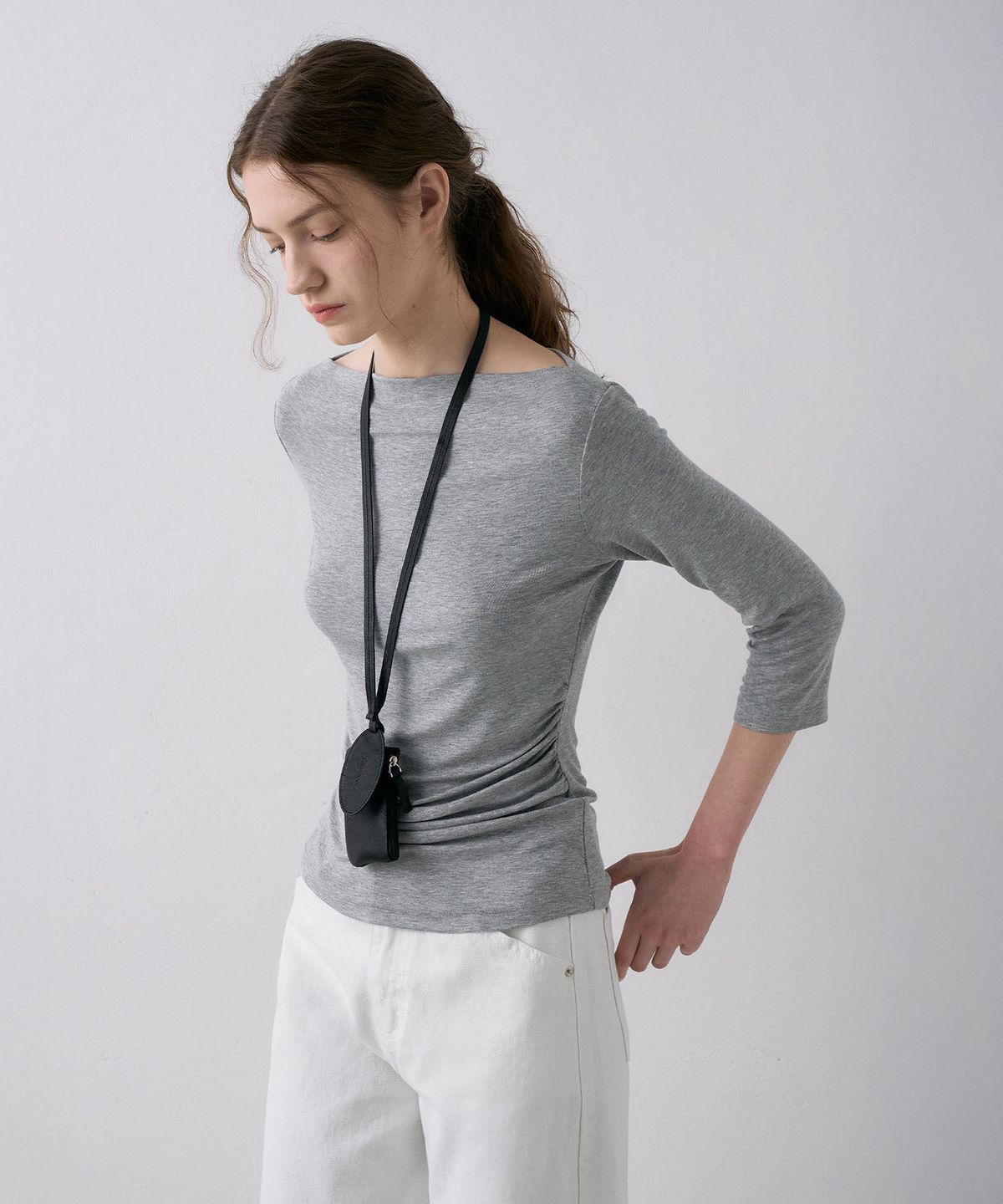 라메레이(LAMEREI) Shirring Boat-Neck T-Shirt[LMBFSPTT614]-4color